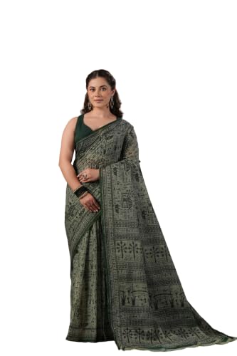 Image of TAMAIRA FASHION Off White Mulmul Pure Cotton Saree For Woman Warli Printed|Office Wear Daily Wear Sarees For Women Without Blouse Piece (Available in 21 Colours)