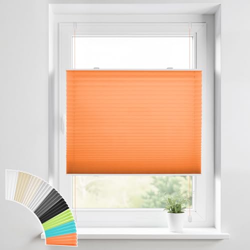 HOMEDEMO Plissee Klemmfix ohne Bohren Jalousien, Orange 90x130cm (BxH), Plisseerollo Fensterrollo mit Klemmträger, Faltrollo Klemmrollo Sicht-und Sonnenschutz Rollos für Fenster & Tür HOMEDEMO Plissee Klemmfix ohne Bohren Jalousien, Orange 90x130cm (BxH), Plisseerollo Fensterrollo mit Klemmträger, Faltrollo Klemmrollo Sicht-und Sonnenschutz Rollos für Fenster & Tür