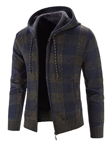 Image of Kinkia Men's Zip Up Hoodies Casual Long Sleeve Full Zipper Sherpa Fleece Lined Knit Cardigan Sweater Jacket with Pockets