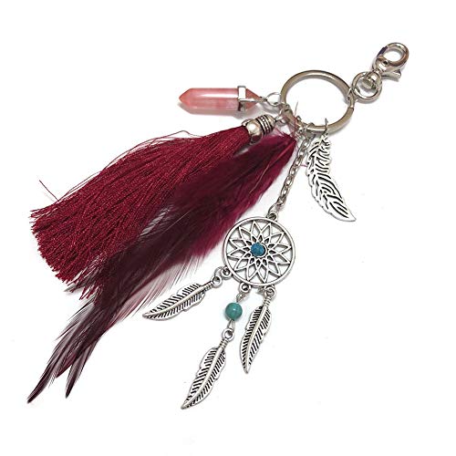 Preisvergleich Produktbild Nuohuilekeji Traumfänger-Anhänger mit Federn, Schlüsselanhänger, Autoschlüsselanhänger, Deko, Geschenk, dunkelrot