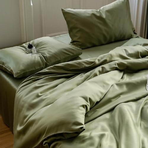 Lanqinglv Bettwäsche 135x200 cm aus 100% Bambus Lyocell,Grün Mako Satin Bettwäsche Set Kühlende mit Reißverschluss,Oeko-TEX Zertifiziert,Luxus...