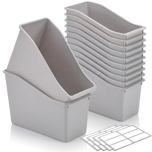 Image of Geetery 6 Pcs Plastic Book Bins for Classroom, Grey