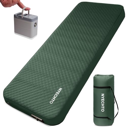 NYECHTO Self Inflating Sleeping Pad for Camping, 4" Extra-Thick Memory Foam Camping Mattress with Electric Pump, Fast Inflate & Deflate,9.5 R-Value Insulated Camping Pad for Car Travel Tent Cot, Green