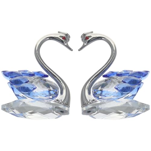 Statues de cygne en cristal figurines animaux verre bleu table - 2
