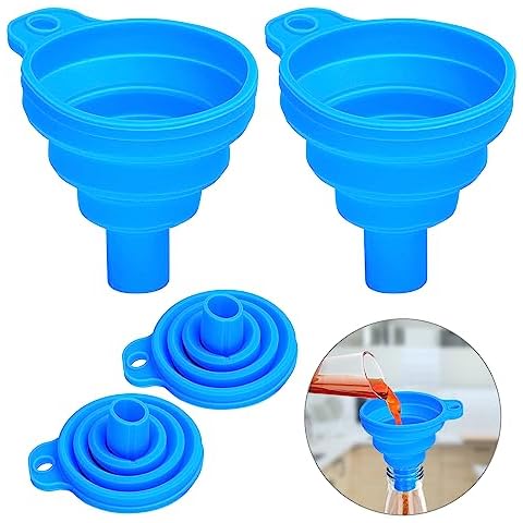 Kitchen Funnel, Techops Set of 2 Funnels for Filling Bottles, Food Grade Silicone Collapsible Funnel, Foldable Kitchen Funnels for Water Bottle Liquid Powder Transfer (Blue) Cover