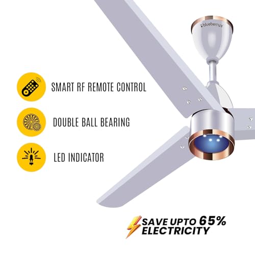 Image of Blueberry's ๐๐๐๐ 1200mm Ceiling Fan with Remote Control, BEE ๐ฑ-๐ฆ๐๐ฎ๐ฟ Rated Energy Efficient Ceiling Fan, High Air Delivery with LED Indicators, 3-Year Warranty (Royal White)