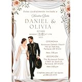 Invitaciones de Boda Tradicional con Novios – Pack de 20 Tarjetas Elegantes con Sobres – Diseño Mexicano Charro Floral – Personalizables – Español/Inglés