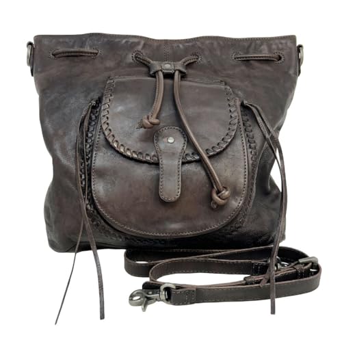 Myra Bag Drawstring Leather Bucket Bag for Women - Bohemian Crossbody Shoulder Purse