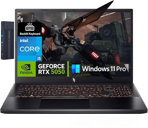 Acer Nitro V 15.6 FHD IPS 165Hz Gaming Laptop Intel Core i5-13420H GeForce RTX 5050 16GB RAM 512GB SSD Wi-Fi Webcam Backlit Keyboard 128gb 9H Docking Station Windows 11 Pro Black