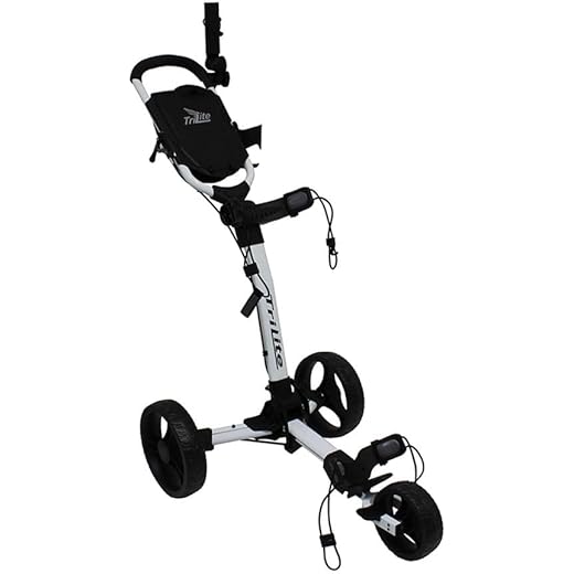 TriLite T3 Three Wheel Ultra Compact Foldable Aluminium Golf Push Cart (Free Umbrella Holder & Beverage Holder) (White/Black)