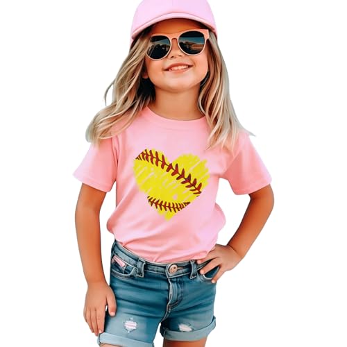 CM C&M WODRO Toddler Kid Softball Shirts for Girls Softball Heart Graphic T-Shirt Short Sleeve Funny Game Day Summer Tee Tops (Pink 7-8Y)