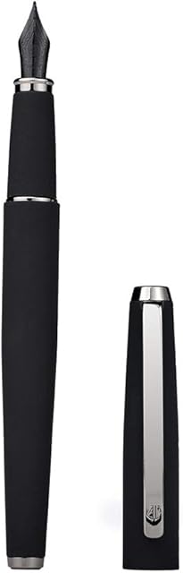 Matte Black Fountain Pen Medium Nib, Warrior Series, Classic Design with Converter and Metal Pen Box by Hongdian