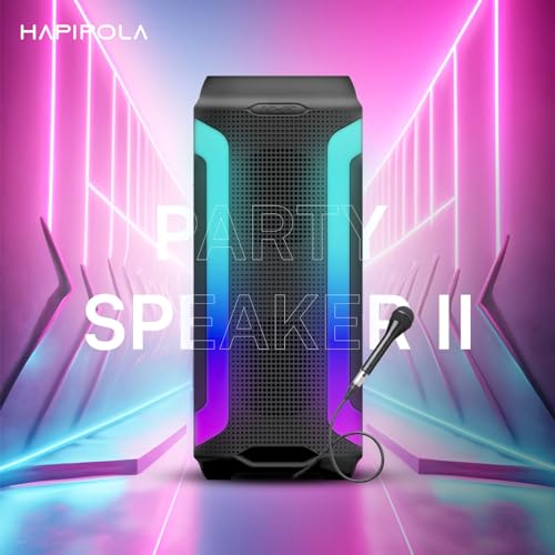 Image of HAPIPOLA Party Speaker II 30W Multi-Media Bluetooth Party Speaker with Wired Mic for Karaoke Portable Bluetooth Speaker, RGB LED Light, Wireless Music