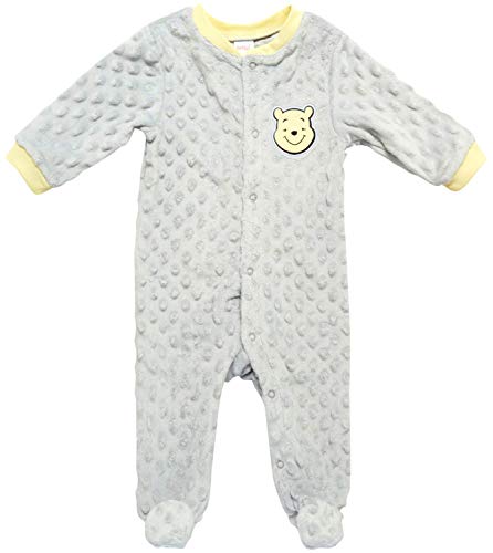 Disney Baby Sleep N Play Velour Footed Coverall: Mickey, Minnie, Winnie The Pooh (Newborn), Winnie The Pooh Grey, Size 0-3M