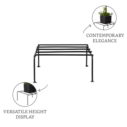 Image of Amazon Brand - Solimo Metal Flower Pot Stand (Black, Set of 8, Square) | Gamla Stand for Home | Plant Stand for Balcony | Premium Flower Pot Stand | Plant Stand for Living Room