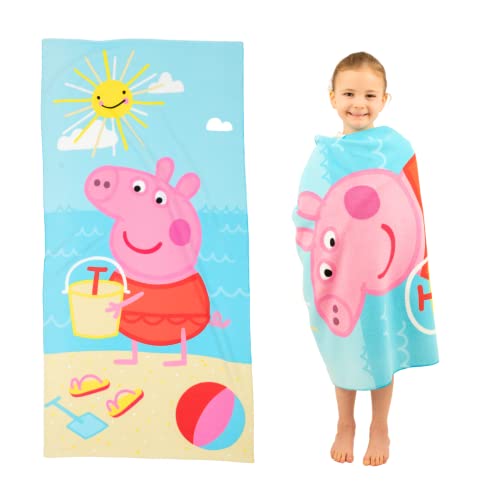 Franco Peppa Pig Kids Super Soft Lightweight 100% Recycled Bath/Pool/Beach Towel Made from Recycled Plastic Bottles, 58 in x 28 in, (100% Official Licensed Peppa Pig Product), Large