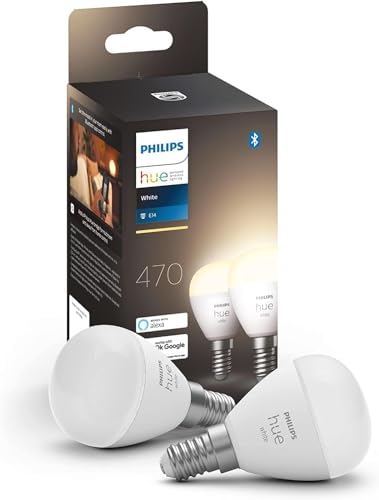Philips Hue White E14 Luster 2 × 470 lm Dimmbar Warmweißes Licht Steuerbar via App Kompatibel mit Amazon Alexa 2er Pack