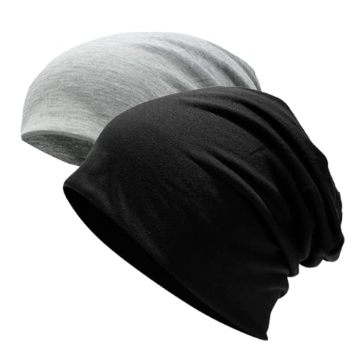 COYUN 2 Piezas Gorro Slouch Beanie para Hombres y Mujer, Algodón Gorros de Punto Invierno, Gorro Invierno Hombre, Fino y Ligero Gorro de Quimioterapia Suave para Todas Las Estaciones