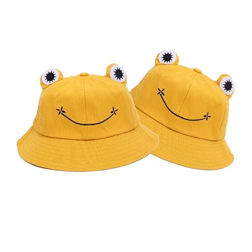 WOHSEROM Lot de 2 chapeaux bob grenouille pour femme/homme, chapeau de soleil pliable et léger, chapeau de protection solaire grenouille mignon chapeau de pêcheur à large bord, Yellow, 6 5/8/6 7/8 Cover