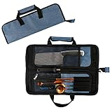 Qchengsan Chef’s Knife Roll Bag, Heavy Duty Oxford Chef Knife Bag, Portable 13 Slots Chef Knife Case, Multi-function Cutlery Knives Pouch Holder Knife Wrap Wallet Tool Roll (Blue)