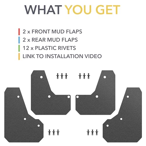Image of TWRAPS Slim Mud Flaps for Tesla Cybertruck 2024-2026, Set of 4 - Rugged Style Front and Rear Splash Guards, No Drilling Easy Install Kit Included, Cyber Truck Protection Accessories