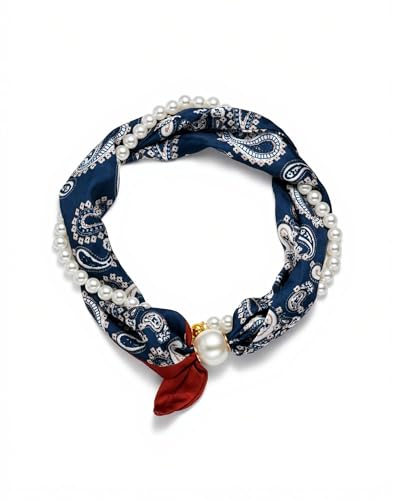 Layered Scarf Choker Necklace for Women Paisley Pearl Bandana Necklaces