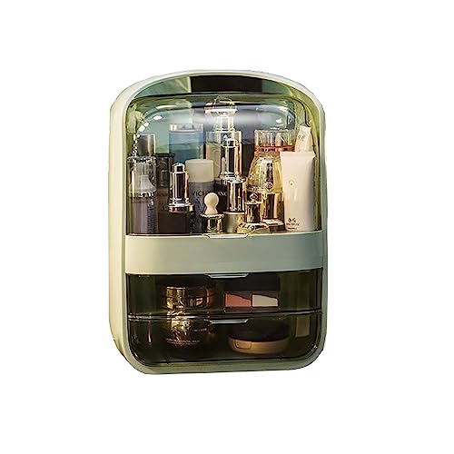 メイクボックス コスメボックス 化粧品収納ボックス メイクケース 防塵 防水 蓋付き スキンケア用品 小物入れ 引き出し式 卓上収納 (グリーン)