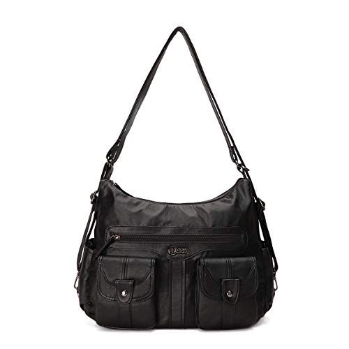 KL928 Tasche Damen Handtasche Umhängetaschen Damenhandtasche Schultertasche Lederhandtasche elegante Taschen hand taschen Henkeltaschen für frauen mit vielen fächern (Black 0107) Cover