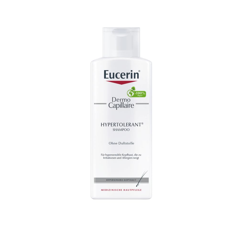 Eucerin DermoCapillaire Hypertolerant Shampoo 250 ml, parfümfreies Haarshampoo für hypersensible Kopfhaut, milde Kopfhaut Pflege beruhigt Irritationen und Juckreiz, geeignet für die ganze Familie