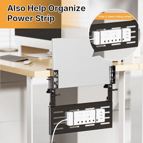 Image of Under Desk Cable Management Tray with 3-in-1 Adjustable Laptop Mount and Headphone Hanger, No-Drill Desk Organizer for Dell HP Lenovo Laptops, Wiring Storage for Home Office Study Spaces