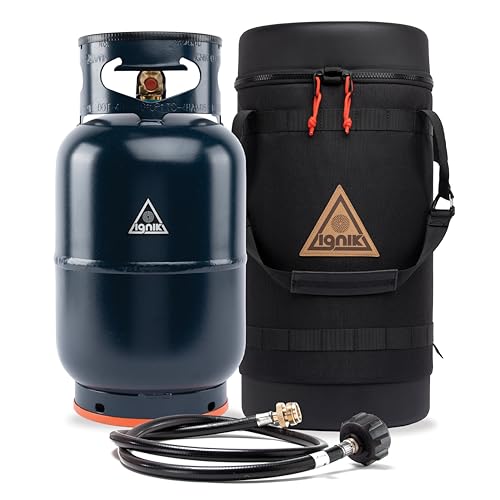 Ignik Refillable Gas Growler X 10-Pound Empty Propane Tank with Carry Case and Adapter Hose Black Case/Blue Tank
