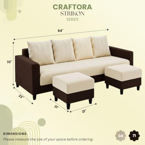 Image of Strikon Plush 6 Seater L Shape Sofa Set with 2 Movable Ottoman | Flexible Layout |Silken Velvet Suede | Designer Sofa for Living Rooms & Office Spaces (Cream & Dark Brown)