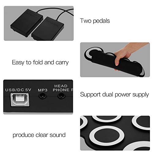 Elektronisches Schlagzeug, tragbares Aufroll-Übungs-Schlagzeug-Pad mit Kopfhöreranschluss USB-Kabel-Pedal-Stick für Anfänger und Kinder/Weihnachtsgeschenk/Unterhaltung - Image 7