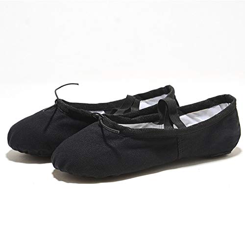 Girls Ballet Elastic Band Dance Shoes Canvas Gymnastics Flats Split Sole Shoes Kids Sneakers High (Black, 4-4.5Years)4