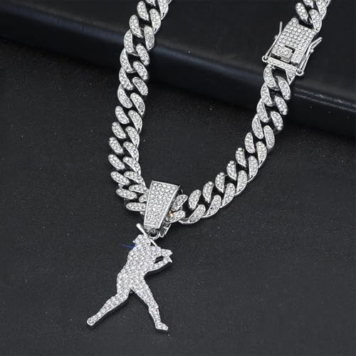 Miami Cuban Pendant Necklace, Ice Out Chain, Sport Fan, Hip-Hop Jewelry for Men Women, 20inch2