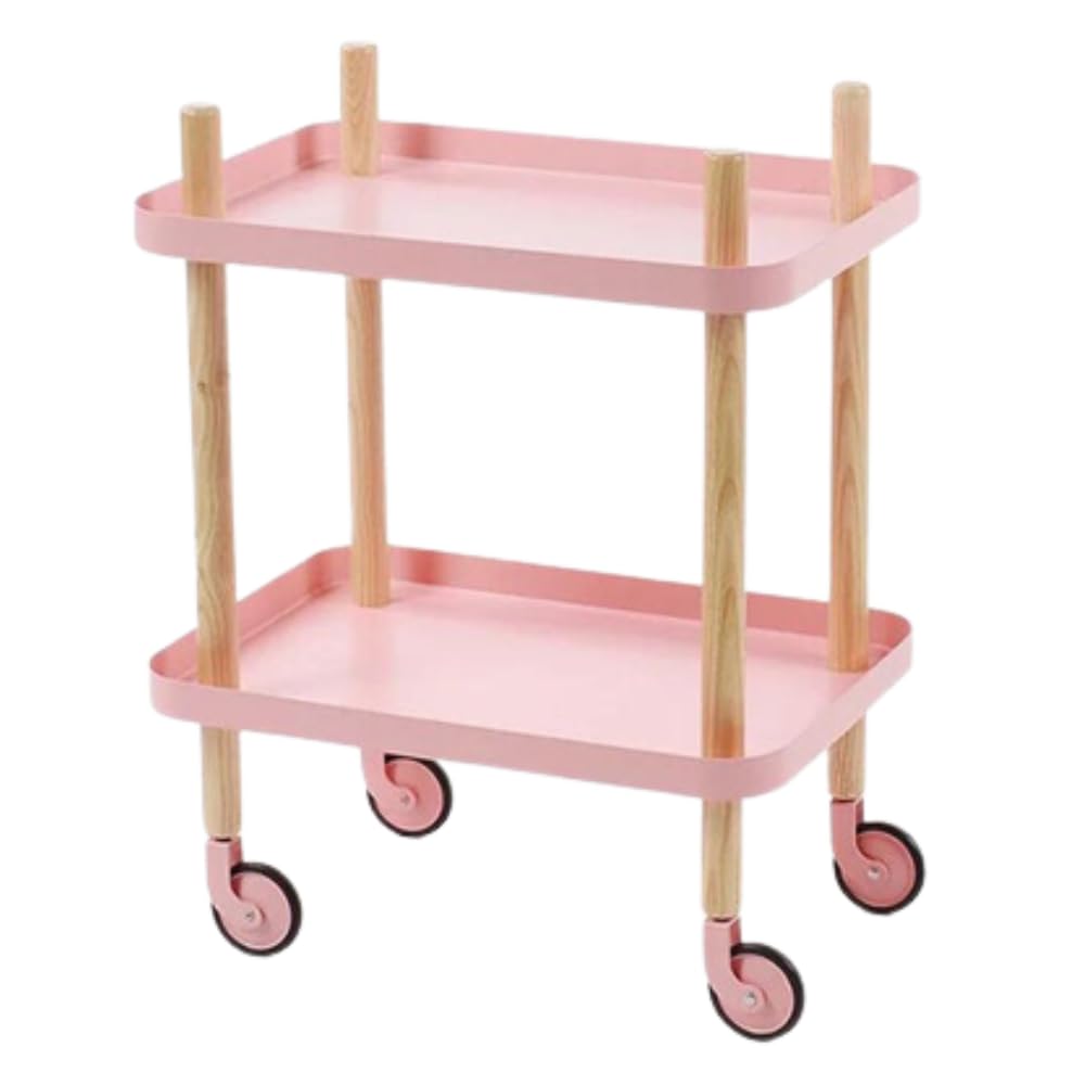 Craftelier - Chariot auxiliaire d'organisation à roulettes - Design en bois avec 2 plateaux métalliques pour le stockage d'objets manuels, couture rose | 63 x 56 x 35,5 cm
