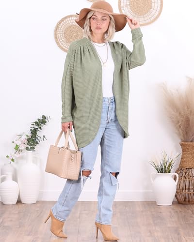Image of Popana Long Oversized Fall Batwing Waffle Knit Cardigan Sweaters for Women with Pockets Plus Size