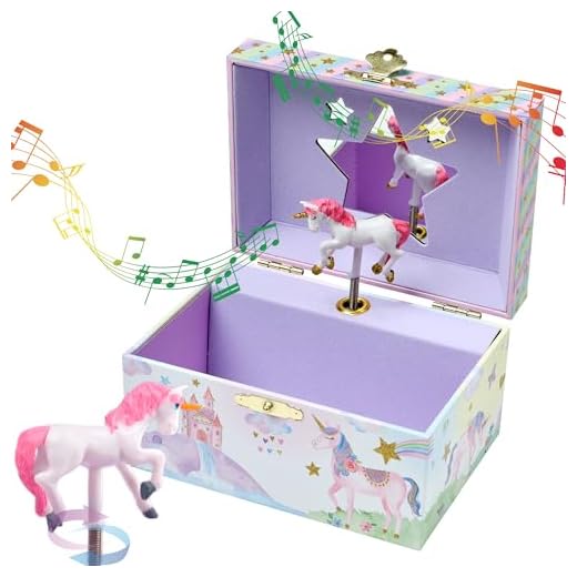 Jewelkeeper Girl's Musical Jewelry Storage Box with Spinning Unicorn, Glitter Rainbow and Stars Design, The Unicorn Tune