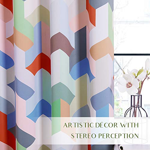 Kgorge Polygon Geometric Room Darkening Curtains, Pop Style Contrast Color Cube Window Drapes For Library/Study/Kids Room (52 Inches Wide X 84 Inches Long, 2 Panels, Bright Colors Collection) #TOP2