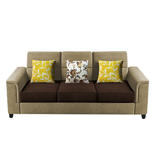 Image of Casaliving Nancy 3 Seater Sofa Set for Living Room | Colour - Cream Brown