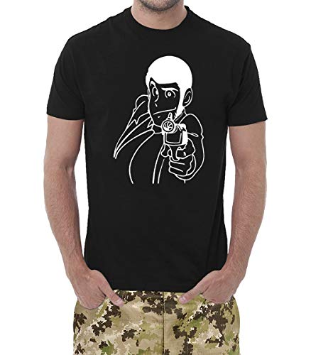 manica: corta T-Shirt Uomo Cotone Basic Super vestibilità Top qualità. Made in Italy. Lupin Il pricipe dei ladri (Nero, XL)
