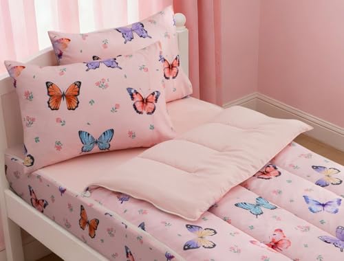 Meeting Story 4pcs Butterfly Theme Zipper Bedding Set for Kids, Pinkblue