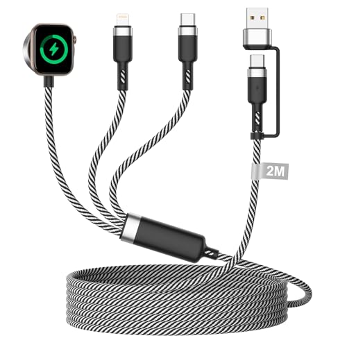 3 in 2 Multi Charger Cable for Apple Watch and iPhone,2M iWatch Charger Apple Watch charger USB C Magnetic apple watch Charging cable for iWatch 9/8/7/6/SE/Ultra,iPhone 17 16 15 14 13 12 11 Pro Max