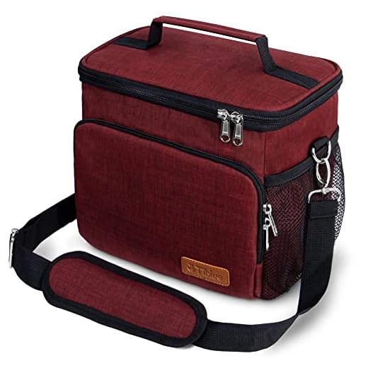Tiblue Insulated Lunch Bag for Women/Men - Reusable Lunch Box for Office Work School Picnic Beach - Leakproof Freezable Cooler Bag with Adjustable Shoulder Strap for Kids/Adult(Medium, Burgundy Red)