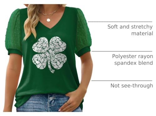 Image of Aokosor Womens Summer Tops V Neck T Shirts Swiss Dot Puff Sleeve Tops Loose Casual Tshirts