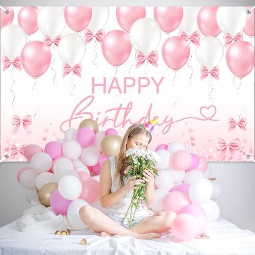 Banner de cumpleaños con lazo rosa para decoración miniatura 4