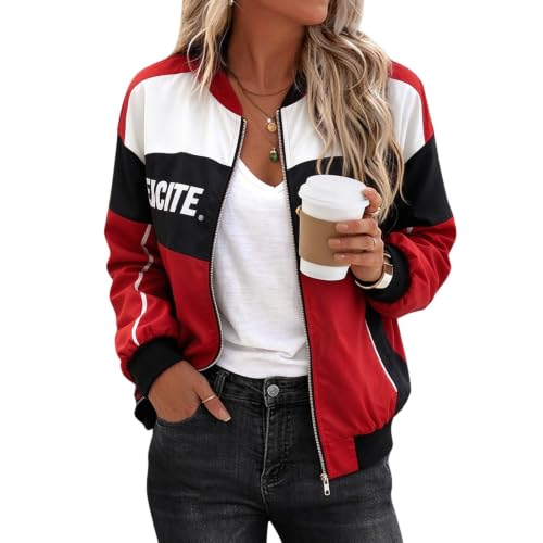 Womens Racing Jackets Casual Vintage Zip Up Race Car Bomber Jackets Red L - image 3