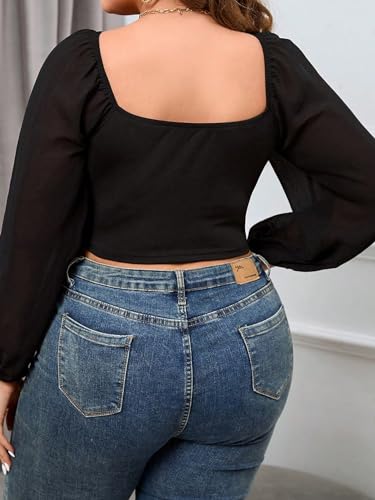 SOLY HUX Women's Plus Size Blouse Drawstring Ruched Front Off Shoulder Bishop Long Sleeve Crop Tops2