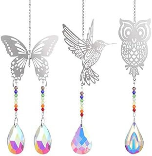 SOSPIRO 3PCS Crystal Sun Catcher for Garden Windows Outdoors Decoration, Butterfly Bird Owl Sun Catcher Hanging Rainbow Marker Crystal Ball Prism Ornament Pendant for Home Office Garden Decor