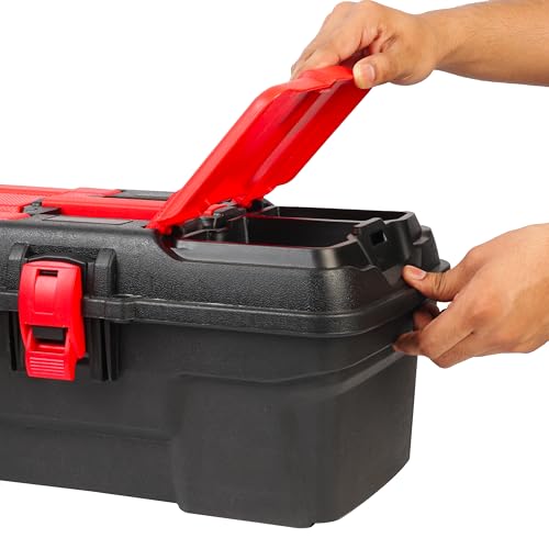 Image of Spartan SPTB-16 Inch Plastic Tool Box with Organizer Tray | Portable Storage Box for Tools, Screws, Nails & Hardware | Compact Toolbox with Locking Clip for Garage, Electrician & Mechanic Use